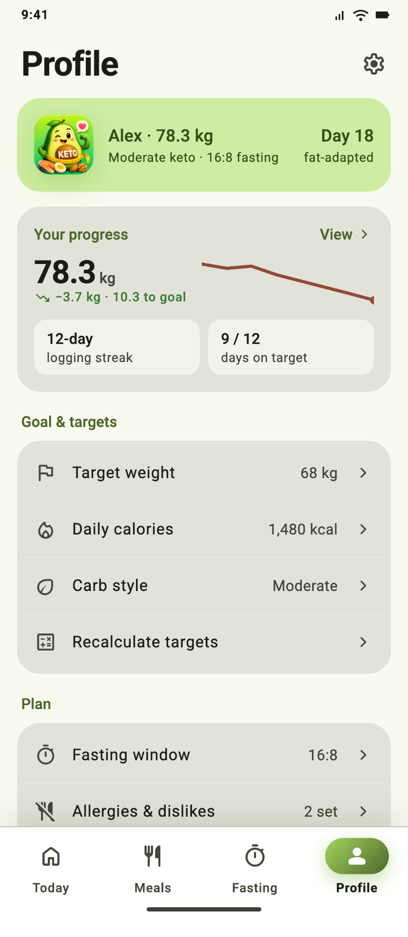 Locarb — Your plan screen