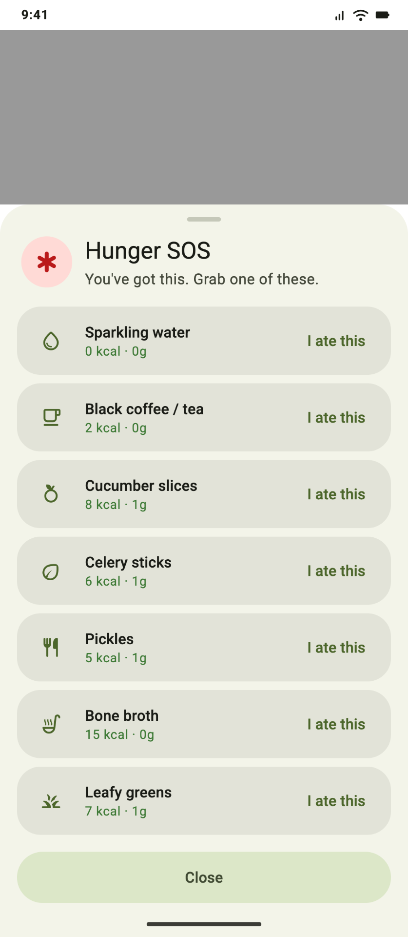 Locarb — Hunger SOS screen